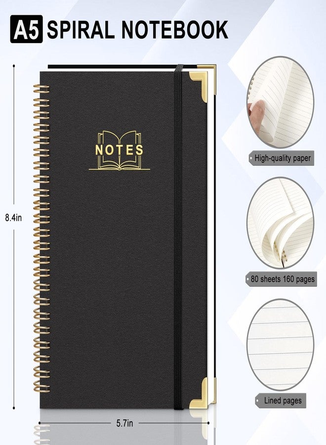 LACCHOUFEE Lined Spiral Journal Notebook, A5 Hardcover Spiral Notebook for Work, 5.7''×8.2'', 100GSM Thick Paper Spiral Bound Journaling Notebooks for Women & Men Office School Note Taking Business, Black - Image 2